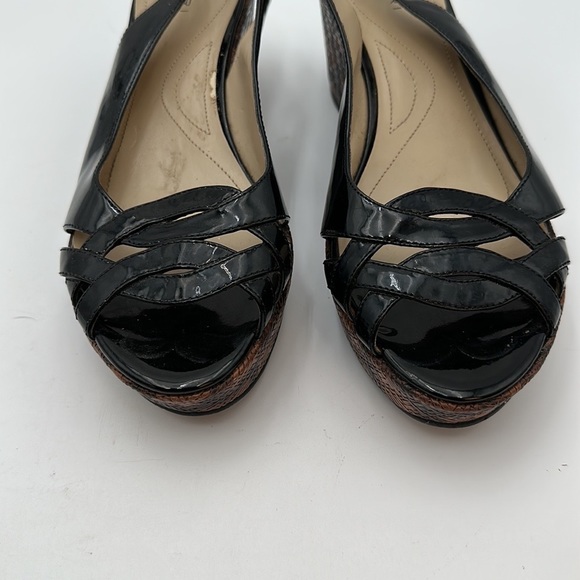 TAHARI Steffi Open-Toe Cut-Out Slingback Heels Platform Black Patent Leather - Picture 8 of 16